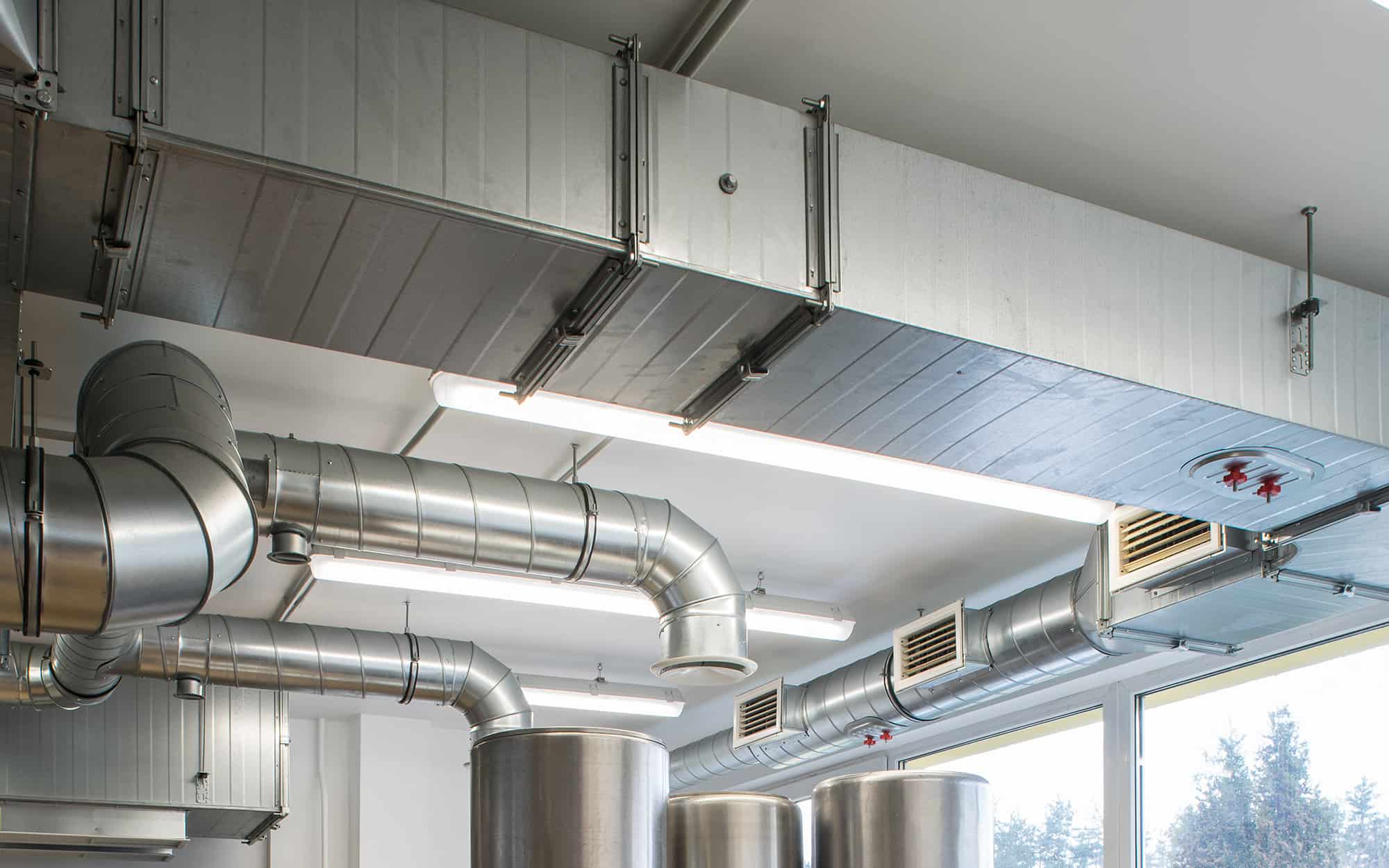 Ductrwork On Ceiling Of Commercial Building